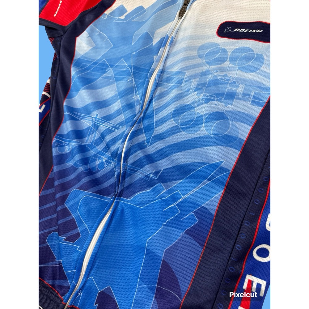 Voler One Boeing Cycling Jersey Mens Blue Red White Full Zip Short Sleeve Top - Picture 11 of 12